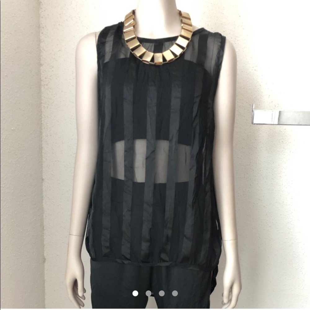 Black sheer high low striped tank